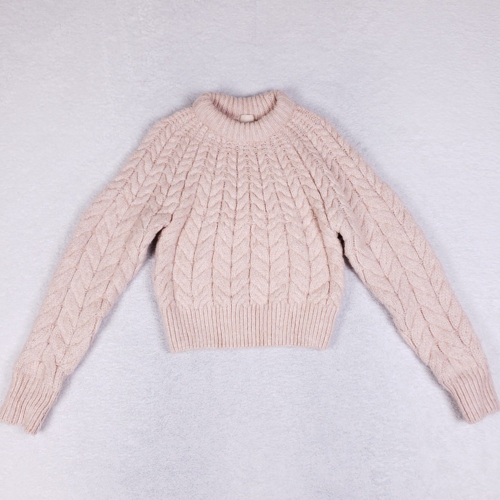 H&M Cable Knit Cropped Sweater‎ Blush Pink Alpaca Blend Women's XS